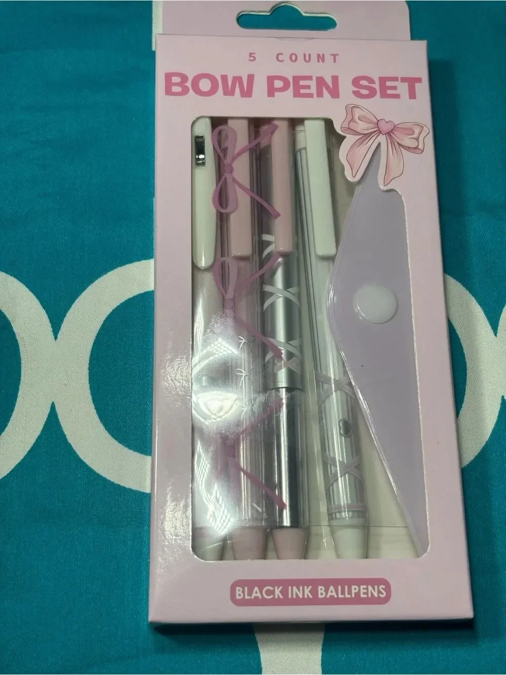 New 5 pc Bow Pen Set - Pink Bow Design